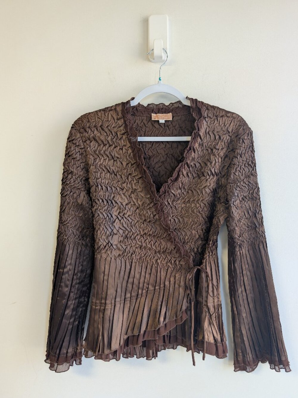 Y2K Textured Crinkled Wrap Blouse